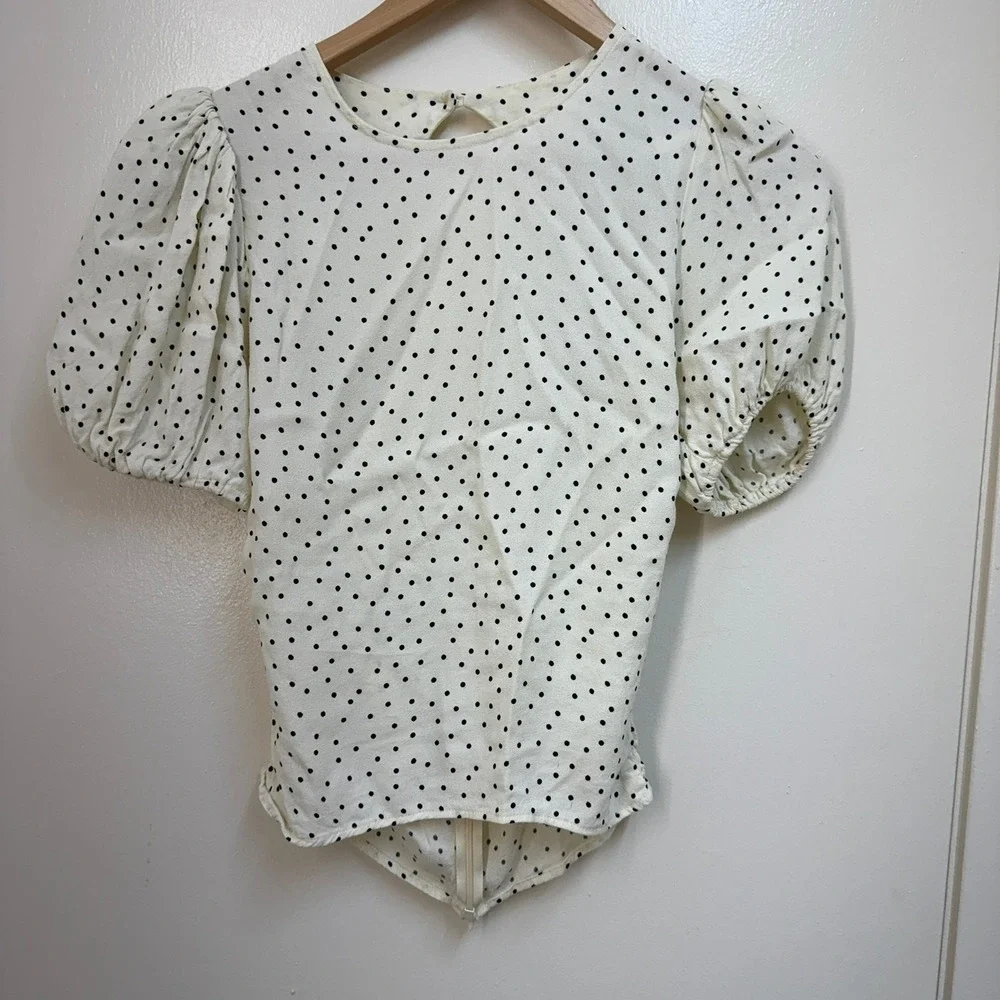 REFORMATION Polka Dot Top Women 2 Puff Sleeve Keyhole Back Coquette Feminine